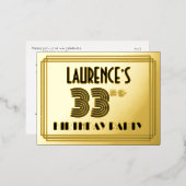 33e verjaardag partij ~ Art Deco Style "33" + naam Folie Uitnodiging Briefkaart (Voorkant / Achterkant)