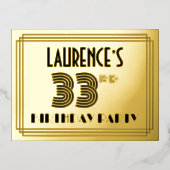 33e verjaardag partij ~ Art Deco Style "33" + naam Folie Uitnodiging Briefkaart (Voorkant)