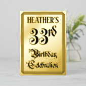 33e verjaardag Partij — Legant Manuscript + de Naa Folie Uitnodiging (Staand Voorkant)