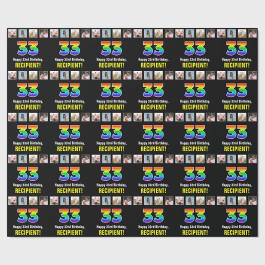 33e verjaardag: Regenboog "33"; Aangepaste foto's  Cadeaupapier (Zoom)