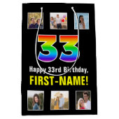 33e verjaardag: Regenboog "33", aangepaste foto's  Medium Cadeauzakje (Voorkant)