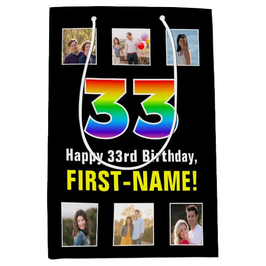 33e verjaardag: Regenboog "33", aangepaste foto's Medium Cadeauzakje (Voorkant)