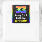 33e verjaardag: Regenboogspectrum # 33, Aangepaste Vierkante Sticker (Tas)