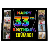 33e verjaardag: regenboogtekst, aangepaste foto's groot cadeauzakje (Voorkant)