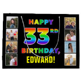 33e verjaardag: regenboogtekst, aangepaste foto's groot cadeauzakje (Achterkant)