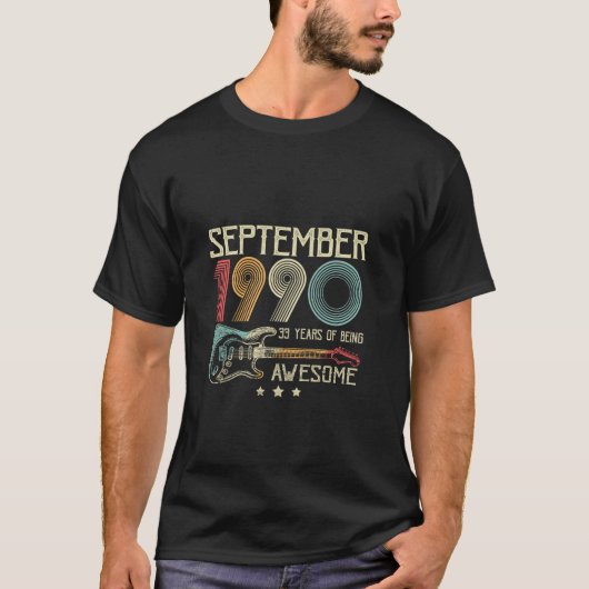 33e verjaardag Retro Gitaar Liefhebber September 1 T-shirt (Voorkant)