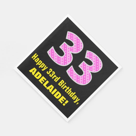 33e verjaardag: Roze strepen en harten "33" + Naam Servet (Hoek)