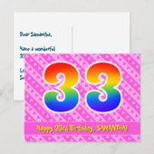 33e verjaardag: roze strepen & harten, regenboog 3 briefkaart (Voorkant / Achterkant)