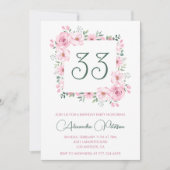 33e verjaardag uitnodiging Boho Floral Pink Elegan (Voorkant)