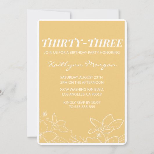 33e verjaardag uitnodiging Brunch Modern Yellow (Voorkant)