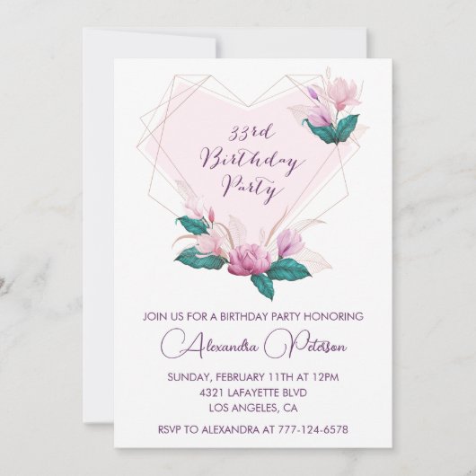 33e verjaardag uitnodiging Elegant Boho roze (Voorkant)