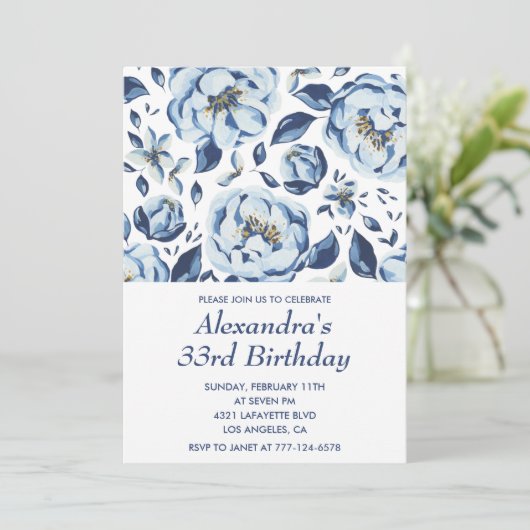 33e verjaardag uitnodiging Elegant Floral (Staand voorkant)