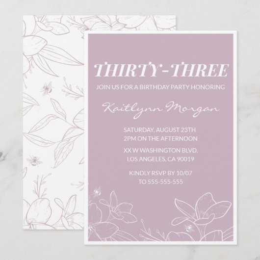 33e verjaardag uitnodiging Elegant Modern Floral (Voorkant / Achterkant)