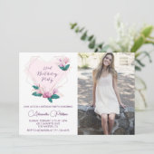 33e verjaardag uitnodiging Foto Elegant Flower (Staand voorkant)