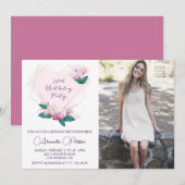 33e verjaardag uitnodiging Foto Elegant Flower (Voorkant / Achterkant)