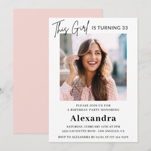 33e verjaardag uitnodiging Foto Elegant Vrouw (Voorkant / Achterkant)