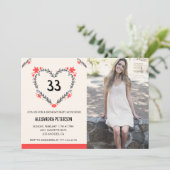 33e verjaardag uitnodiging Foto Floral Heart (Staand voorkant)