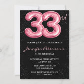 33e verjaardag uitnodiging Glam Pink Black Balloon (Voorkant)
