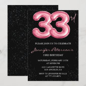 33e verjaardag uitnodiging Glam Pink Black Balloon (Voorkant / Achterkant)