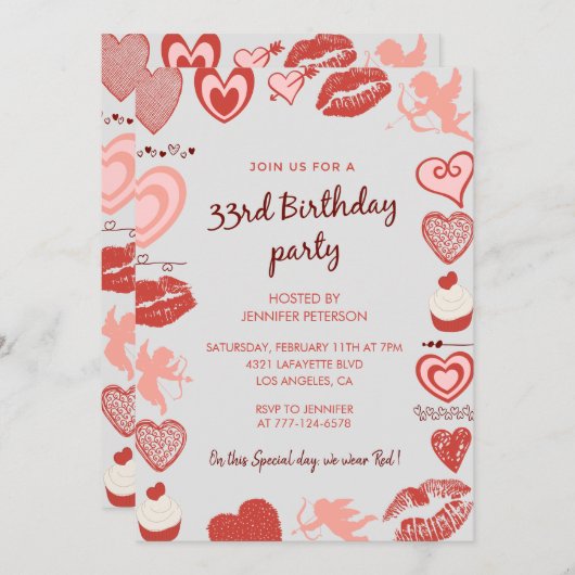 33e verjaardag uitnodiging Grey Red Angel (Voorkant / Achterkant)