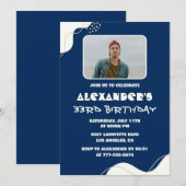33e verjaardag uitnodiging Mannen Foto Simple Blue (Voorkant / Achterkant)