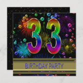 33e verjaardag Uitnodiging met bubbels (Voorkant / Achterkant)
