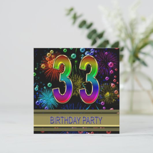 33e verjaardag Uitnodiging met bubbels (Staand voorkant)