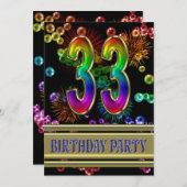 33e verjaardag Uitnodiging met bubbels (Voorkant / Achterkant)