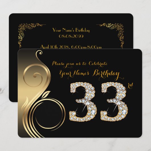 33e, Verjaardag Uitnodiging, Nummer Diamant, Foto Kaart (Voorkant / Achterkant)