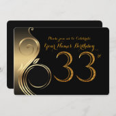 33e, Verjaardag Uitnodiging, Nummer Glitter Goud, Kaart (Voorkant / Achterkant)