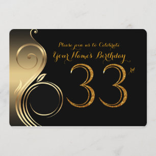 33e, Verjaardag Uitnodiging, Nummer Glitter Goud,  Kaart