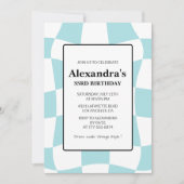 33e verjaardag uitnodiging Retro Checkered Blue (Voorkant)