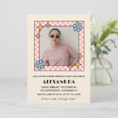 33e verjaardag uitnodiging Retro Groovy Blauwe Blo (Staand voorkant)