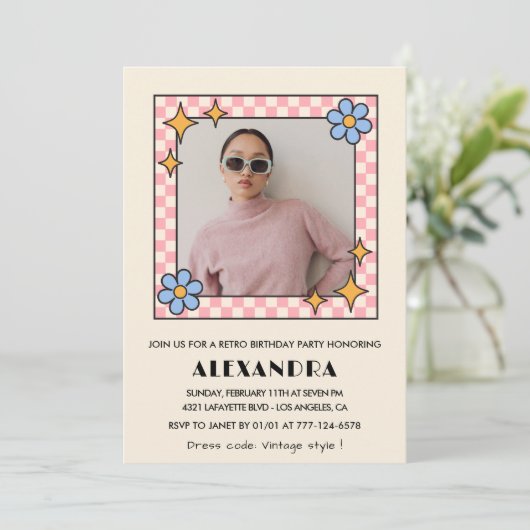 33e verjaardag uitnodiging Retro Groovy Blauwe Blo (Staand voorkant)