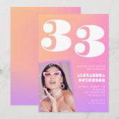 33e verjaardag uitnodiging Retro Pink Foto (Voorkant / Achterkant)