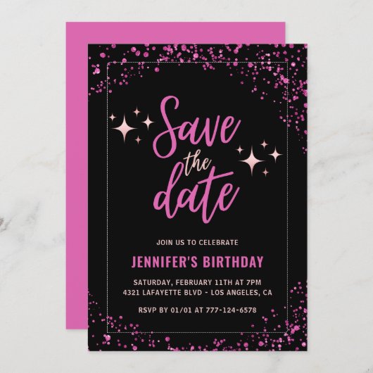 33e verjaardag uitnodiging Save the date Pink (Voorkant / Achterkant)