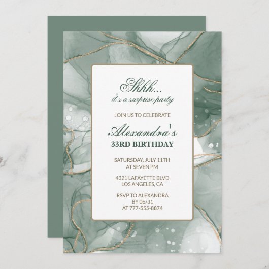 33e verjaardag uitnodiging Surprise party Groen (Voorkant / Achterkant)