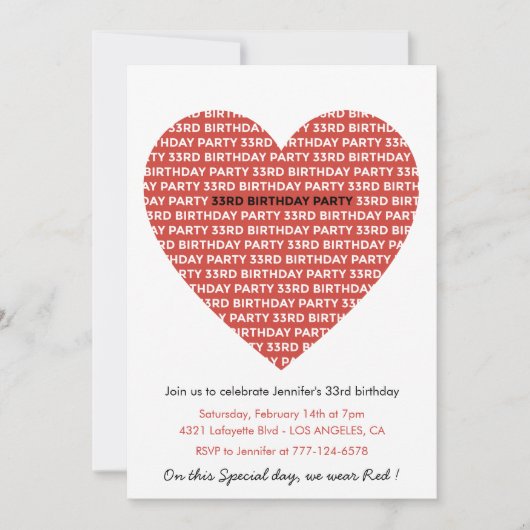 33e verjaardag uitnodiging typografie Red Black (Voorkant)
