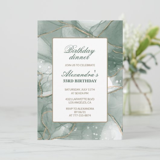 33e verjaardag uitnodiging Verjaardag diner Groen (Staand voorkant)