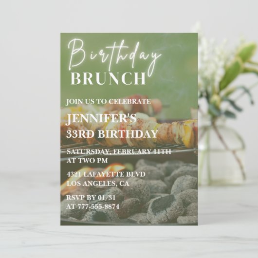 33e verjaardag uitnodigingen Backyard bbq brunch (Staand voorkant)