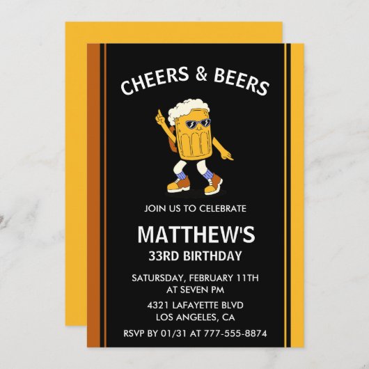33e verjaardag uitnodigingen Cheers en Beers Funny (Voorkant / Achterkant)