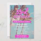 33e verjaardag uitnodigingen roze neon gloed (Voorkant)