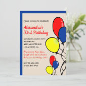 33e verjaardag uitnodigingsballonnen kaart (Staand voorkant)