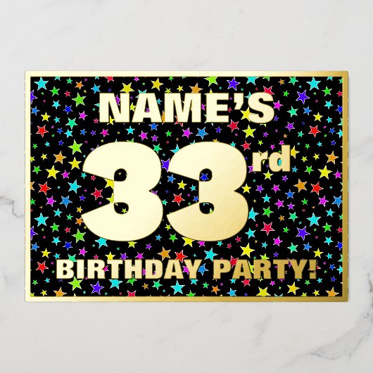 33e verjaardag van de Vreugde - Fun, kleurrijk ste Folie Uitnodiging (Voorkant)