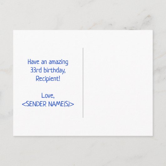 33e verjaardag: Vet, Vun, Eenvoudig, Regenboog 33 Briefkaart (Achterkant)