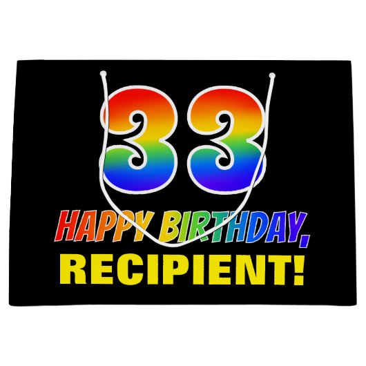 33e verjaardag: Vet, Vun, Eenvoudig, Regenboog 33 Groot Cadeauzakje (Voorkant)