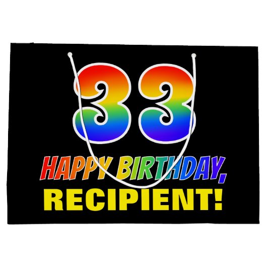 33e verjaardag: Vet, Vun, Eenvoudig, Regenboog 33 Groot Cadeauzakje (Achterkant)