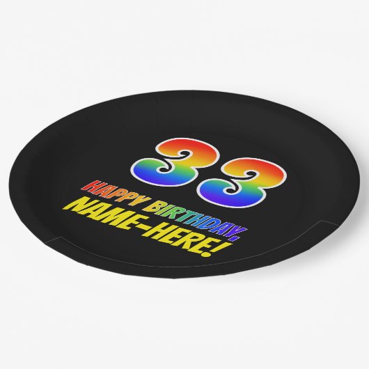 33e verjaardag: Vet, Vun, Eenvoudig, Regenboog 33 Papieren Bordje (Gekanteld)