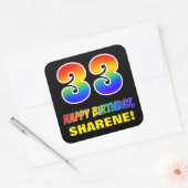 33e verjaardag: Vet, Vun, Eenvoudig, Regenboog 33 Vierkante Sticker (Envelop)