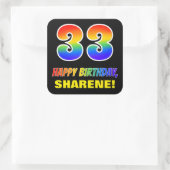 33e verjaardag: Vet, Vun, Eenvoudig, Regenboog 33 Vierkante Sticker (Tas)